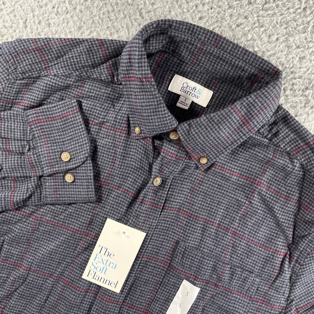 NWT Croft & Barrow Extra Soft Flannel Shirt Mens Small S Grey Houndstooth Plaid